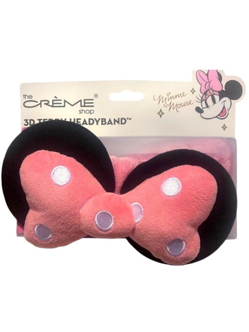 The Crème Shop Disney Minnie Mouse Plush 3D Teddy Headyband Polka Pink Bow NISP
